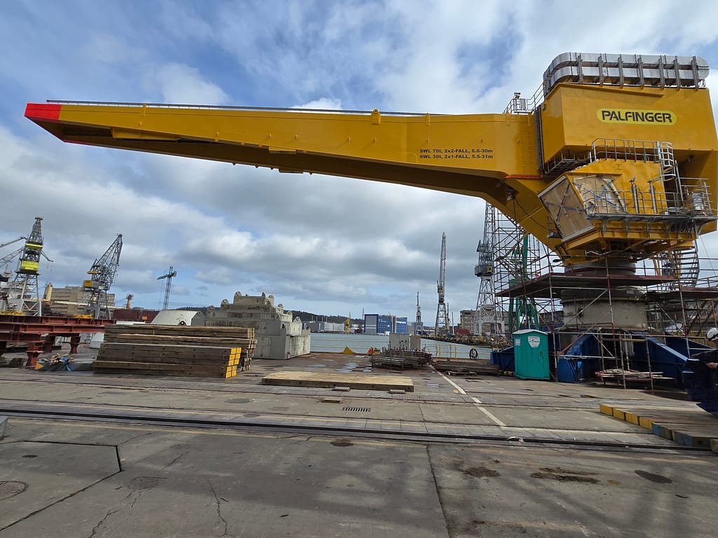 long offshore yellow crane electric